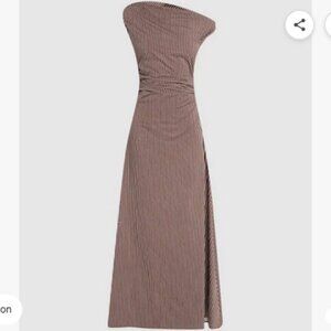 Phare Striped Asymmetric Maxi Dress In Dark Oak Micro Stripe 6